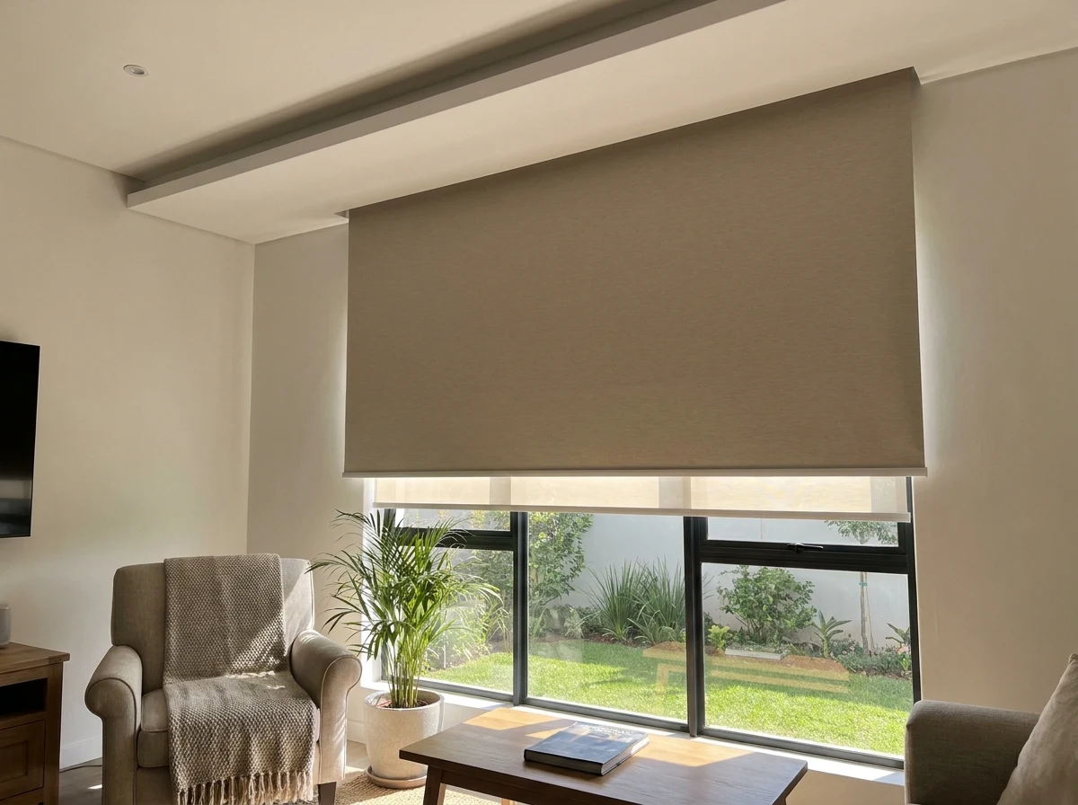 A blind dropping from a concealed ceiling slot in a Hazelwood living room
