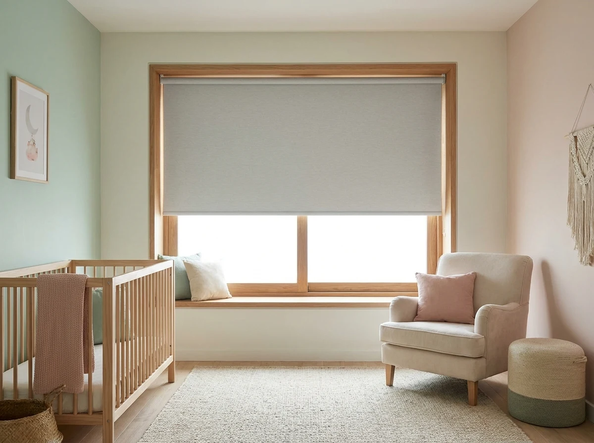 A motorised roller blind fitted in a nursery for cordless safety