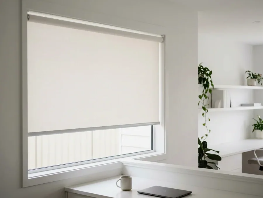 A blockout roller blind, one smooth flat panel on a tube, in a Waterkloof study