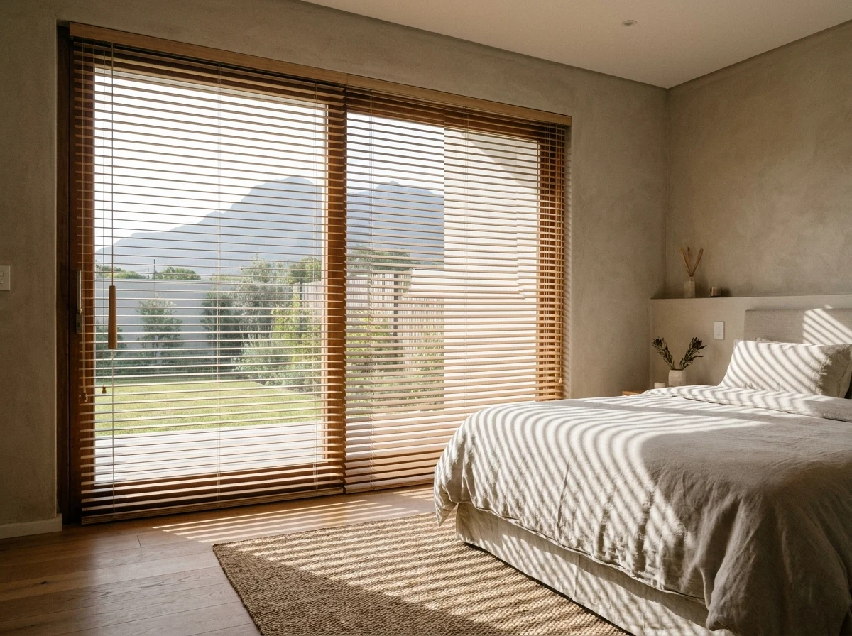 50mm timber venetian blind fitted in a main bedroom